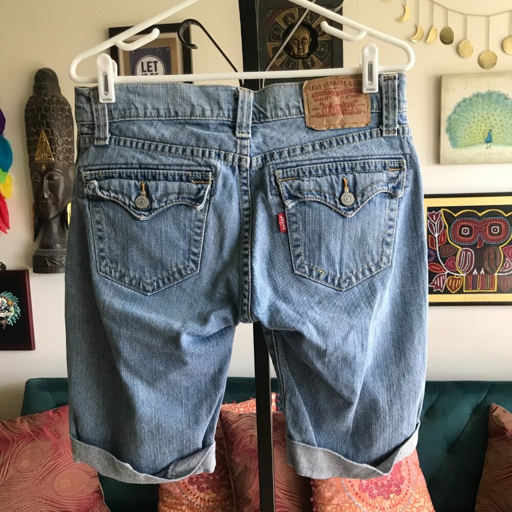 LEVI'S size 8 Stretch Denim 542 Low Rise Cuffed Jean Shorts Y2K - Picture 3 of 4